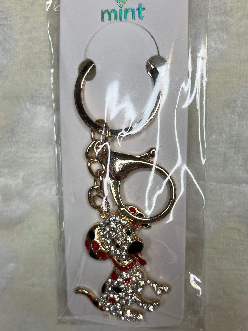Mint Gold Dog Charm Key & Card Holder with Red and Black Accents